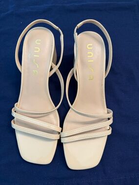 Unisa Nude Patent Strappy Slingback Heels